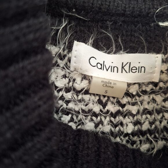 Calvin Klein Sweater Dress Eyelash Chunky Knit Sheath Black White Cowl Neck Sz S - Picture 6 of 12